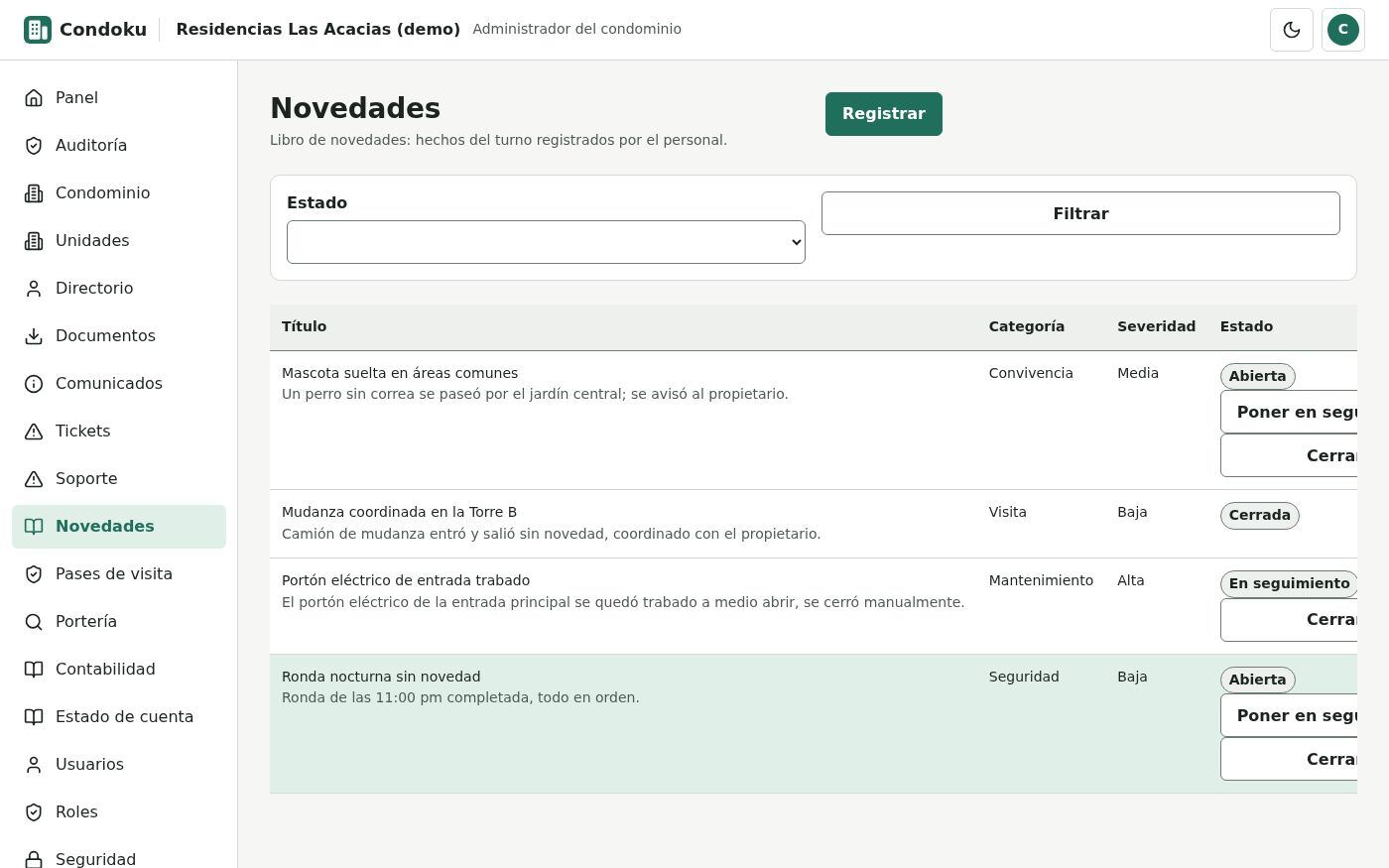 Libro de novedades