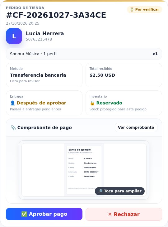 Pago por verificar / Payment to verify