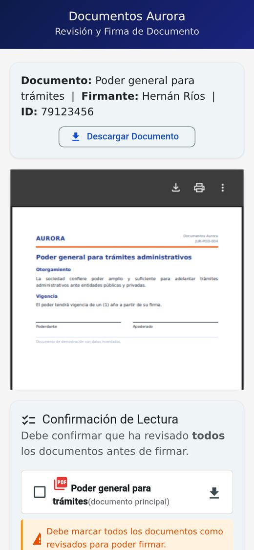 Firma en el celular / Signing on a phone