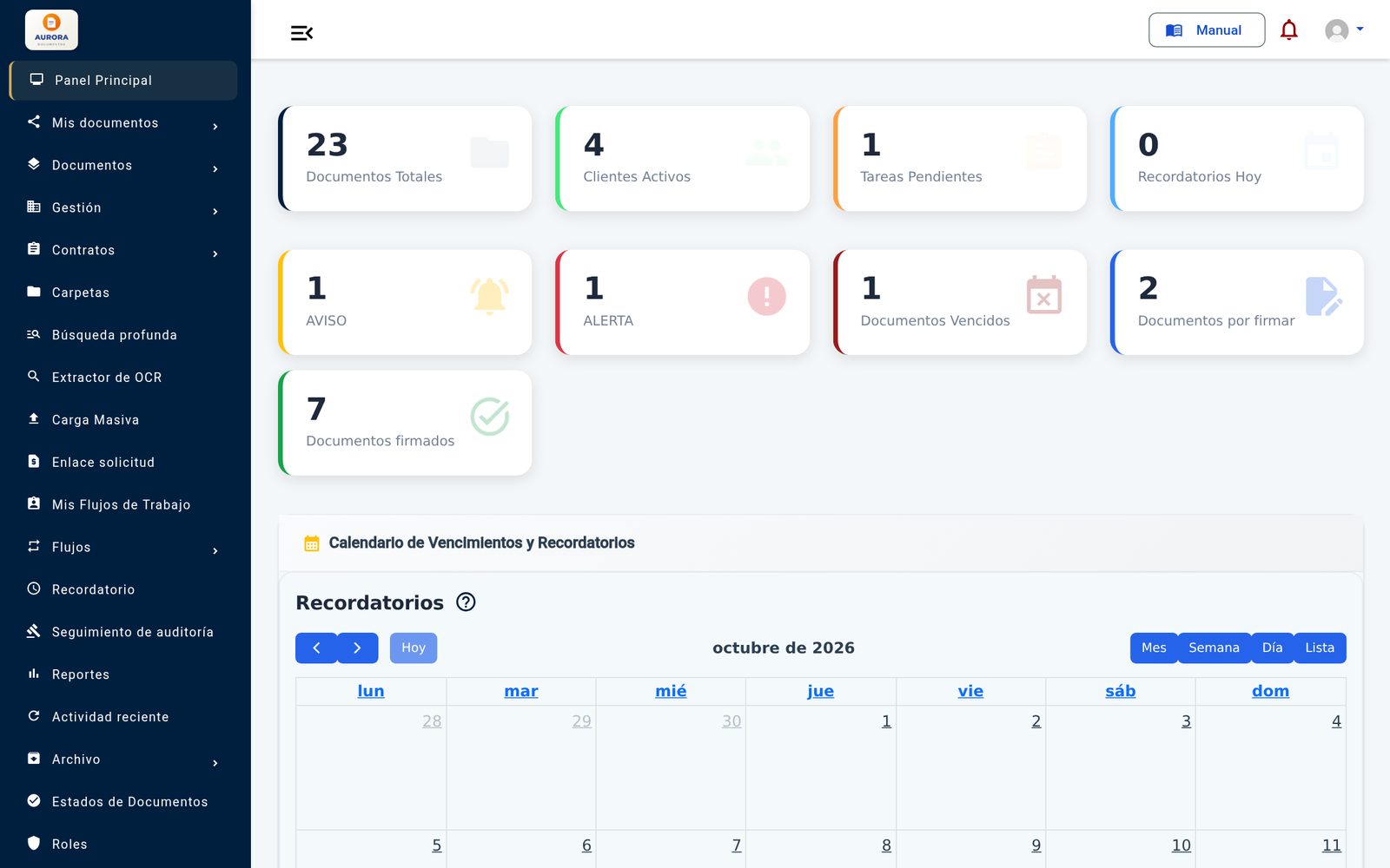 Panel principal / Main dashboard