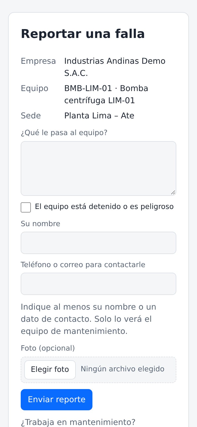 Reporte de una falla escaneando el QR