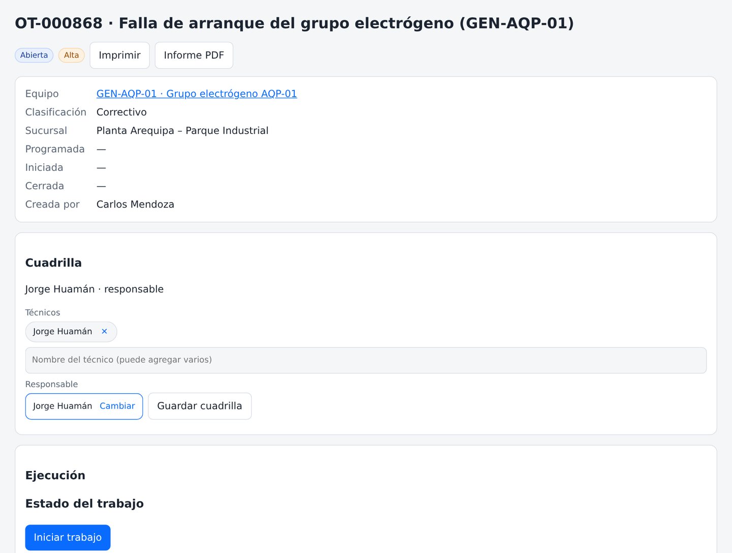 La orden de trabajo