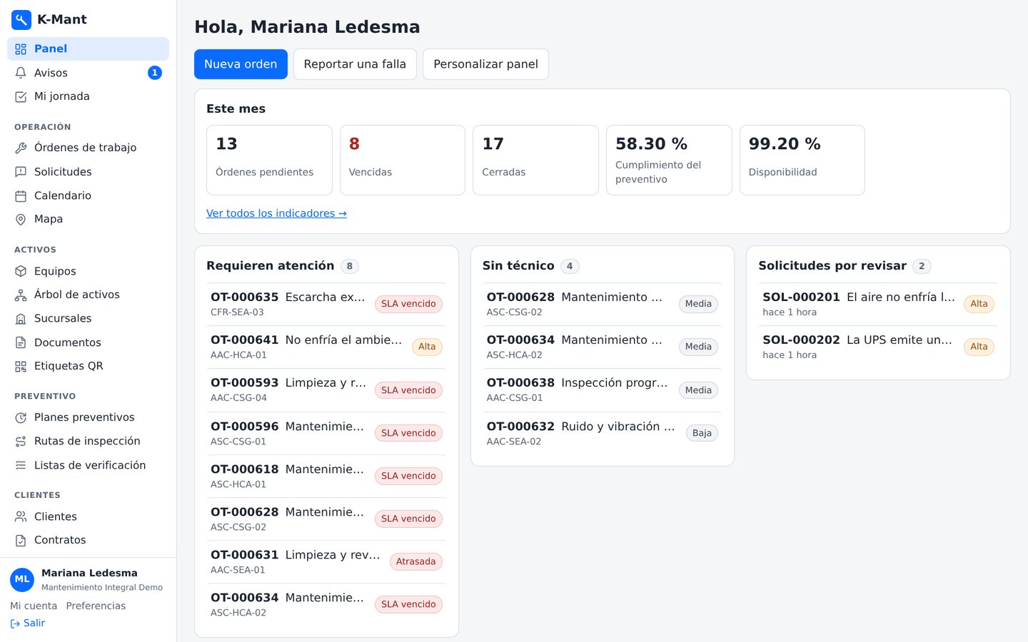 Panel principal / Main dashboard