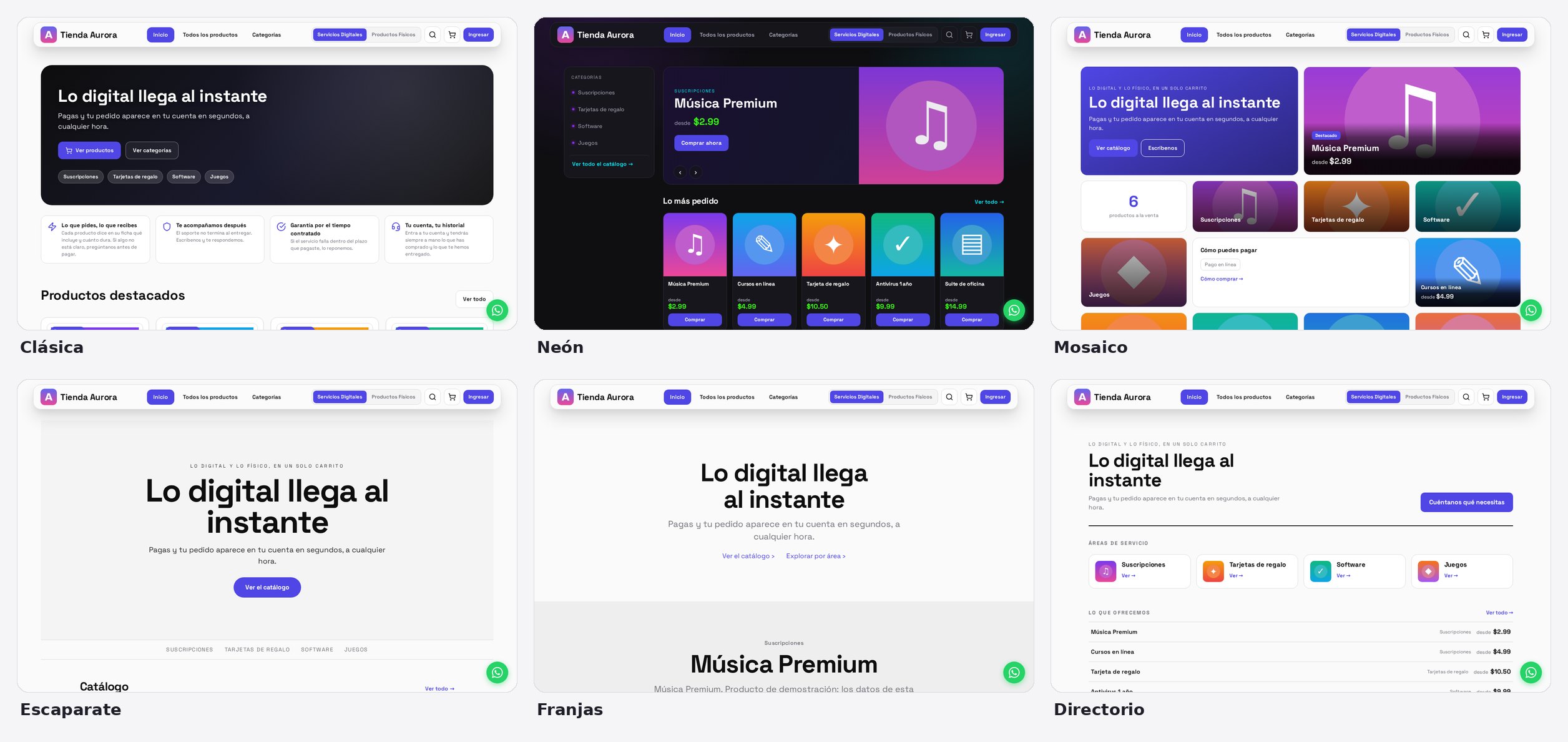 Las seis portadas / The six home layouts